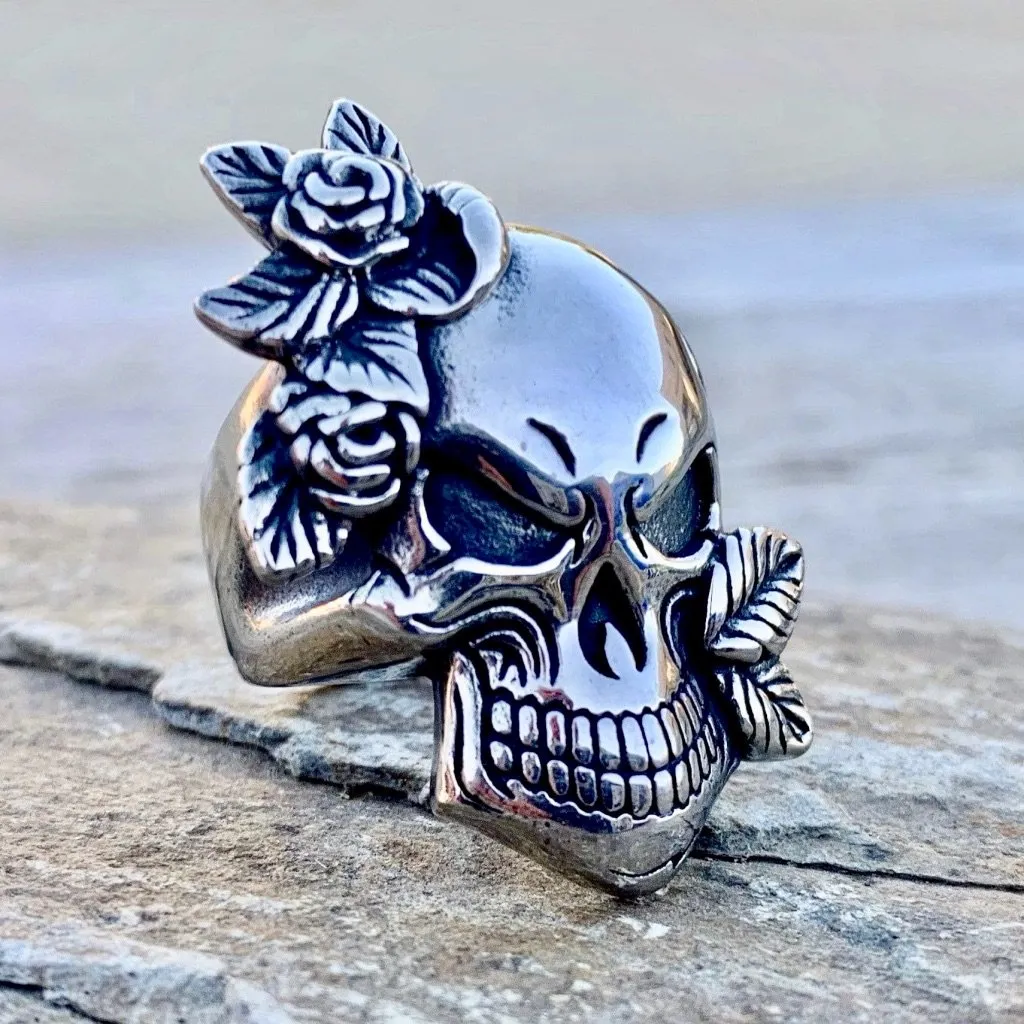 Rose Skull & Leaf Ring - R99