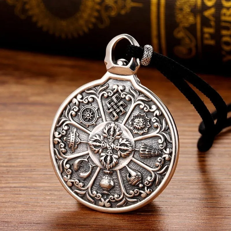 Round Chinese Zodiac Signs 925 Sterling Silver Vintage Pendant Necklace