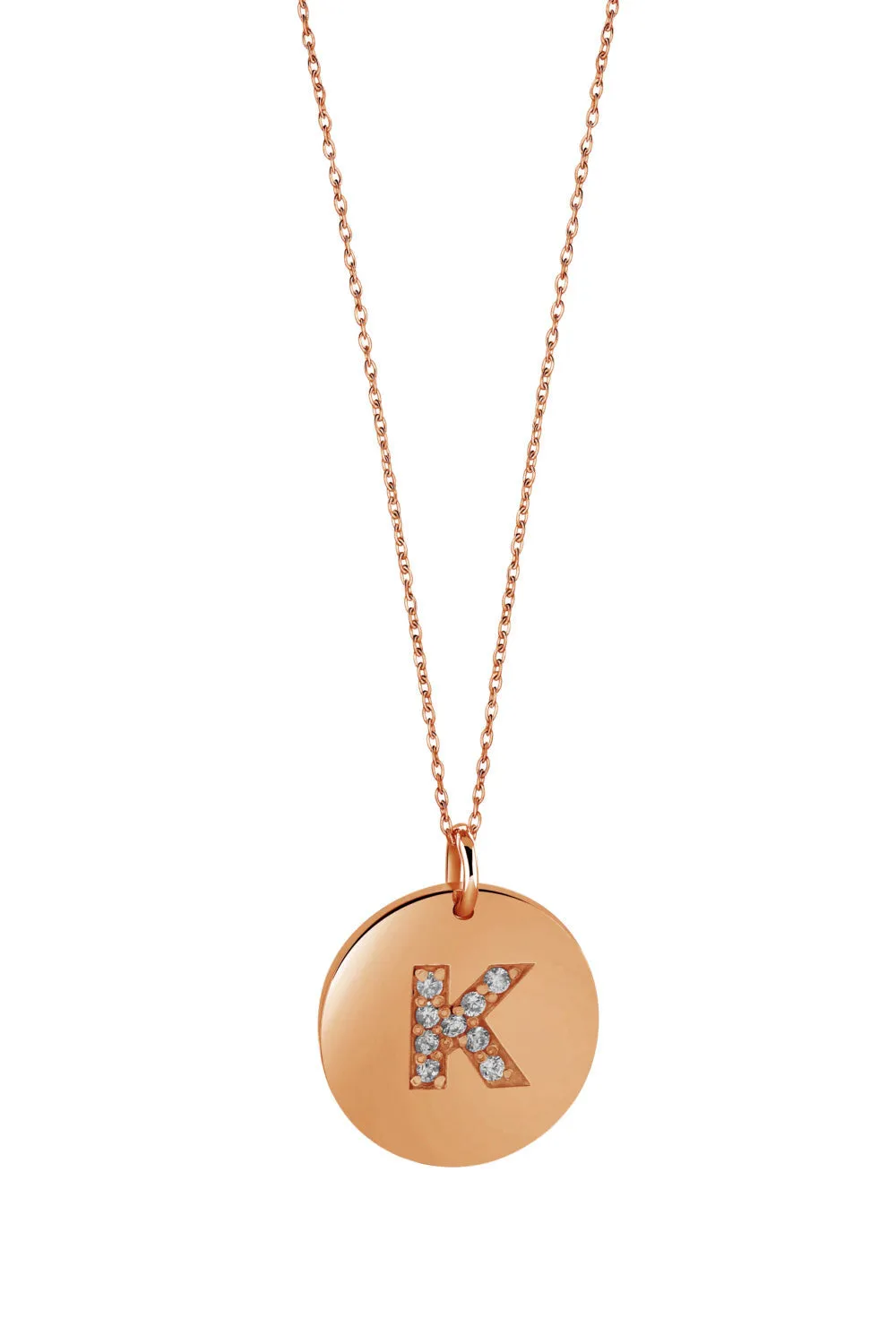 Round Pave Initial Charm  Necklace