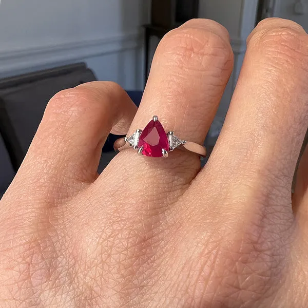 Ruby & Diamond Ring, Pear 1.26ct (no heat)