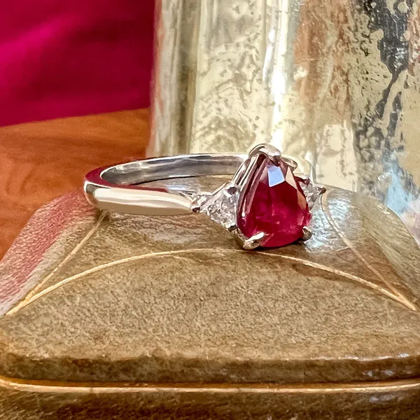 Ruby & Diamond Ring, Pear 1.26ct (no heat)