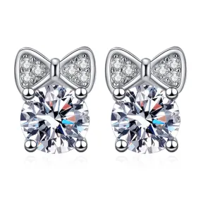 S925 Sterling Silver Bow Cute Moissanite Earrings