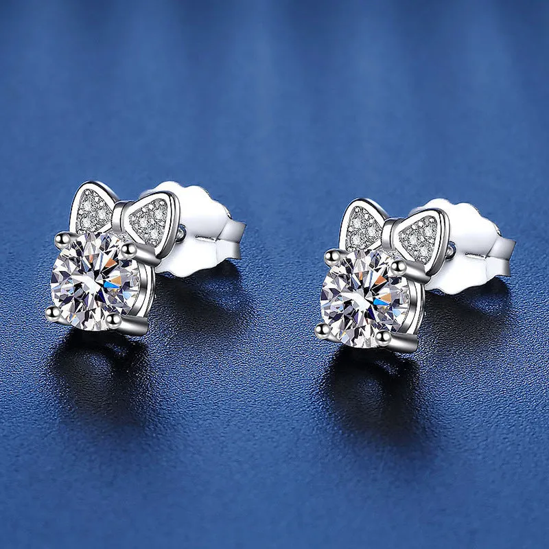 S925 Sterling Silver Bow Cute Moissanite Earrings