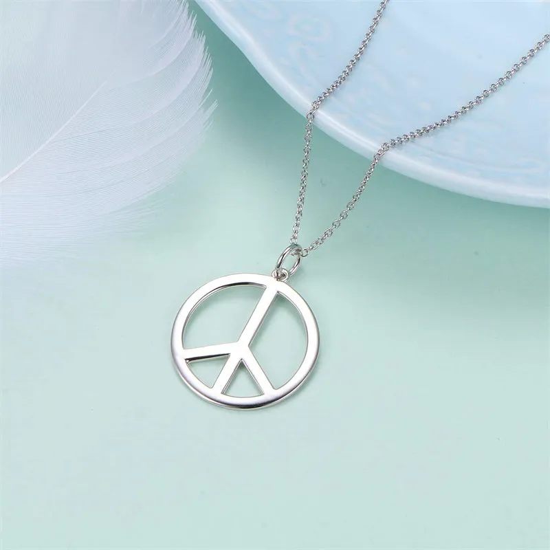 S925 Sterling Silver Peace Sign Hippie Party Pendant Necklace Jewelry Gift