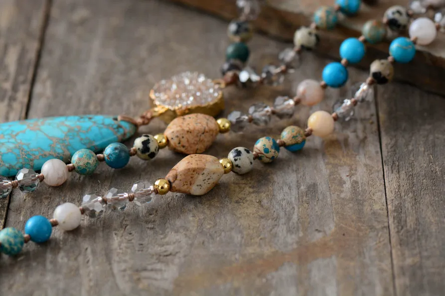 SALE - Handmade Natural Jasper, Agate & Crystal Stone Druzy Necklace