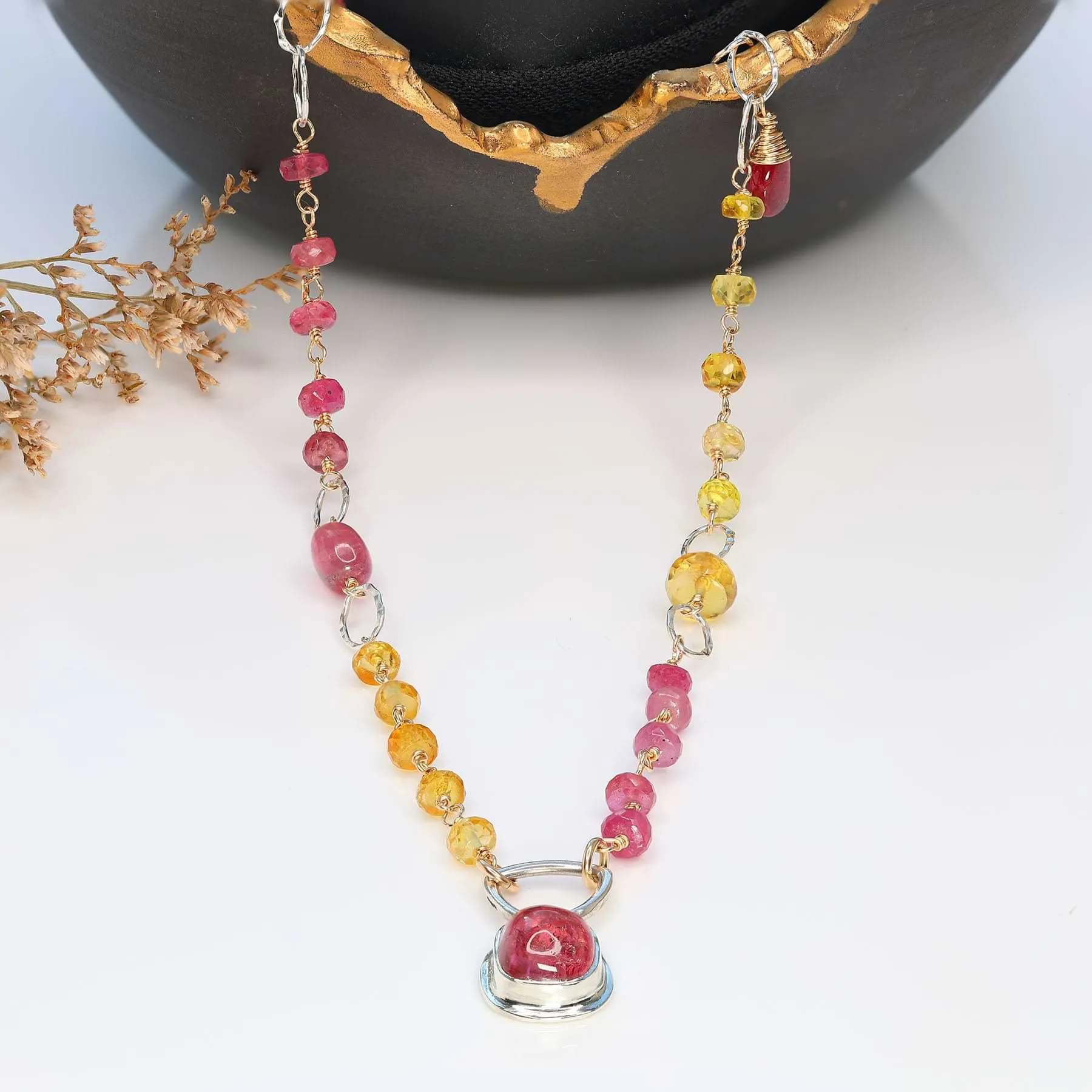 Sapphire and Pink Tourmaline Pendant Necklace