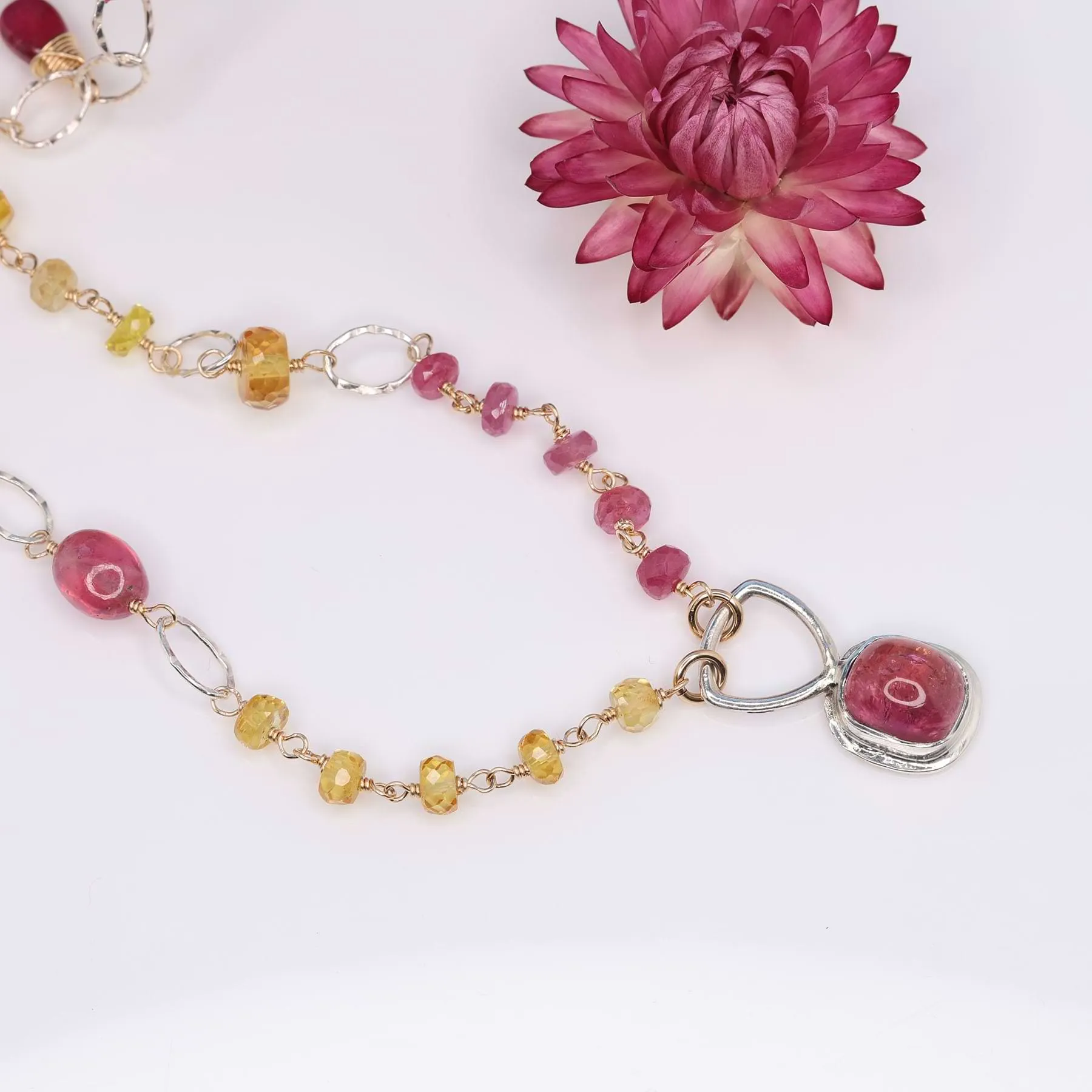 Sapphire and Pink Tourmaline Pendant Necklace