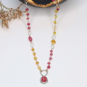 Sapphire and Pink Tourmaline Pendant Necklace