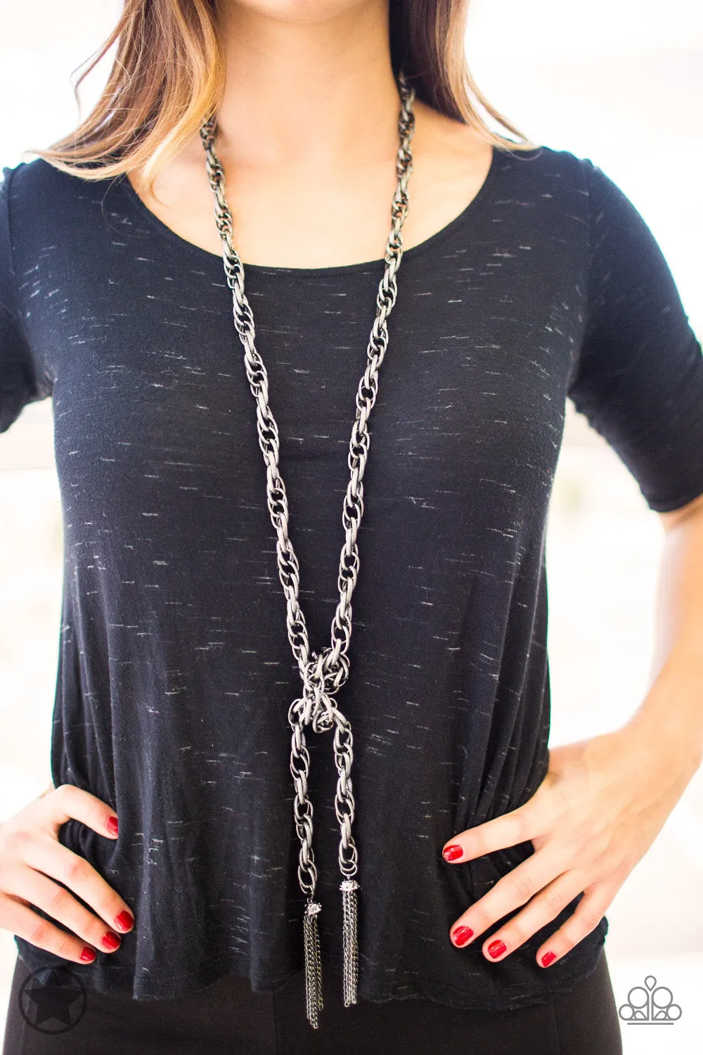 SCARFed for Attention - Gunmetal Paparazzi Necklace Blockbuster