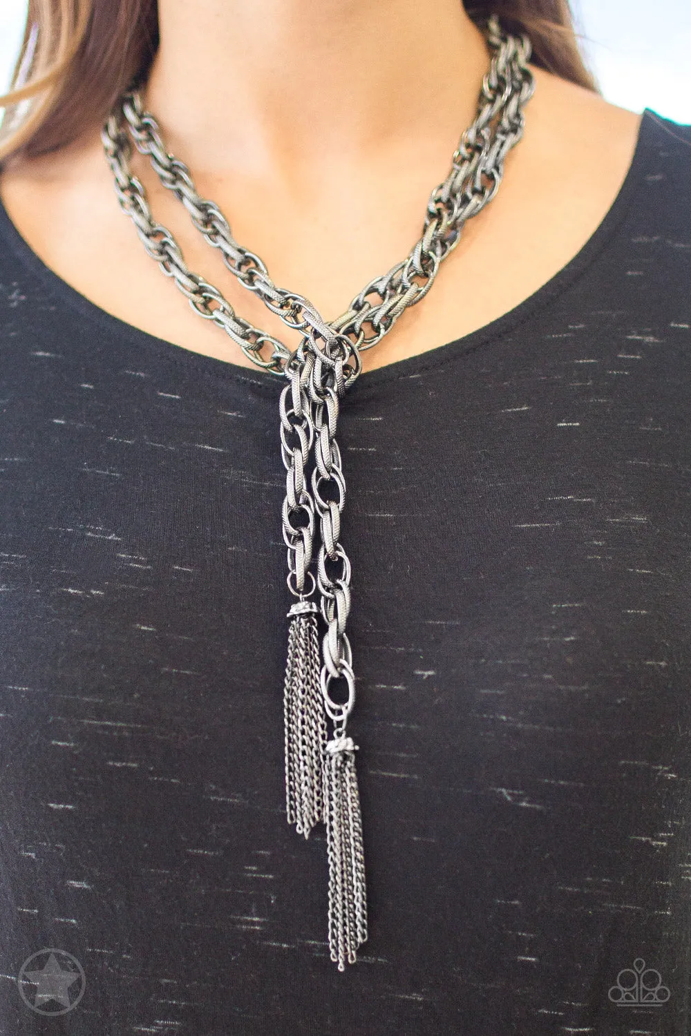 SCARFed for Attention - Gunmetal Paparazzi Necklace Blockbuster