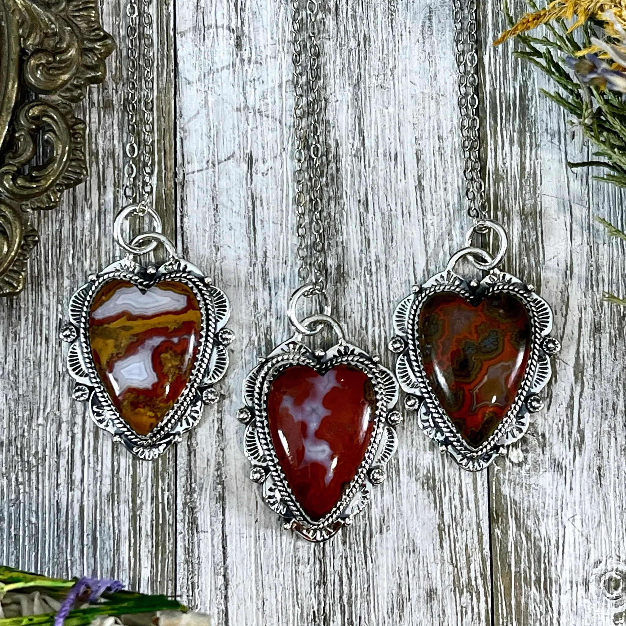 Seam Agate Crystal Heart Necklace in Sterling Silver  -Designed by FOXLARK Collection / Witchy Necklace Goth Jewelry