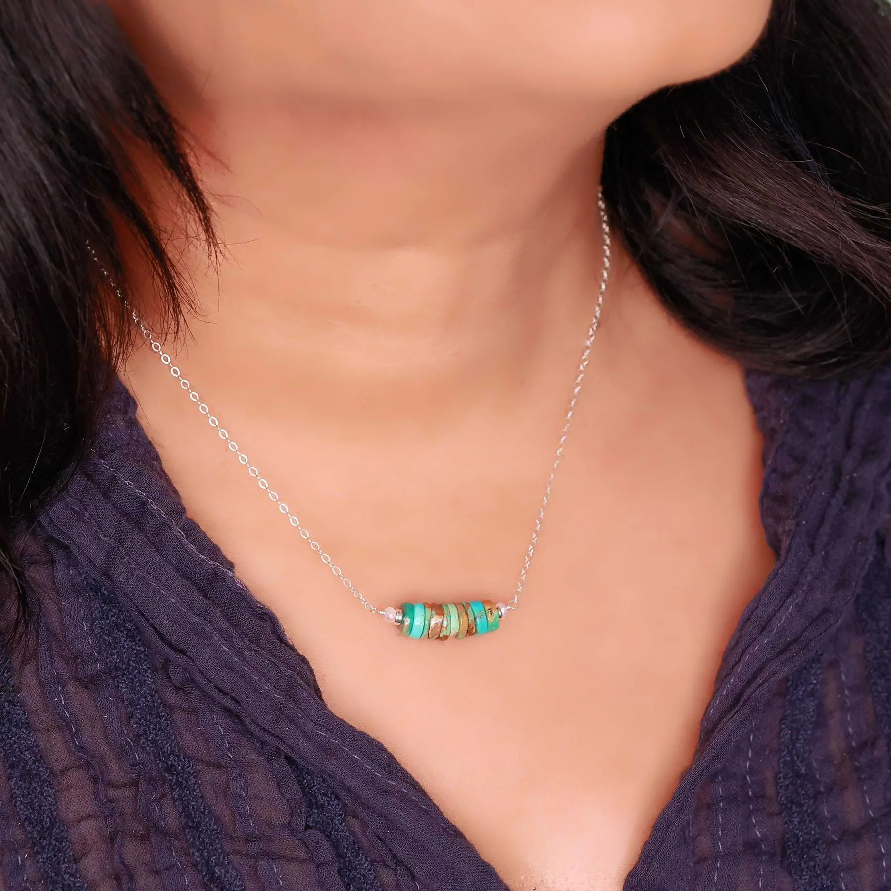 Shiprock - New Mexico Turquoise Silver Bar Necklace