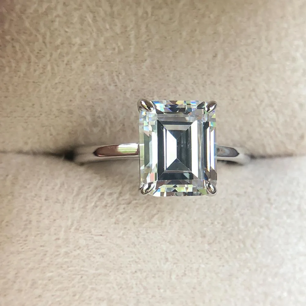 Simple Emerald Cut 925 Sterling Silver Ring