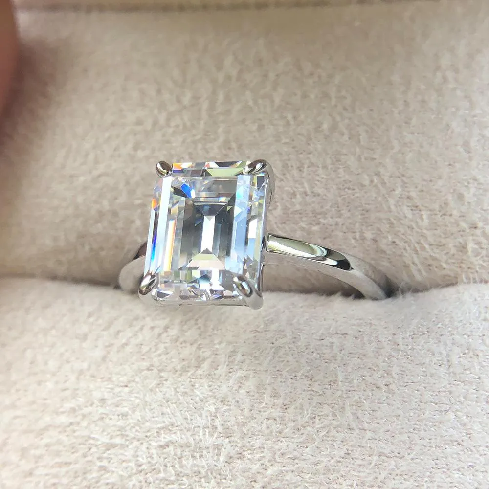 Simple Emerald Cut 925 Sterling Silver Ring