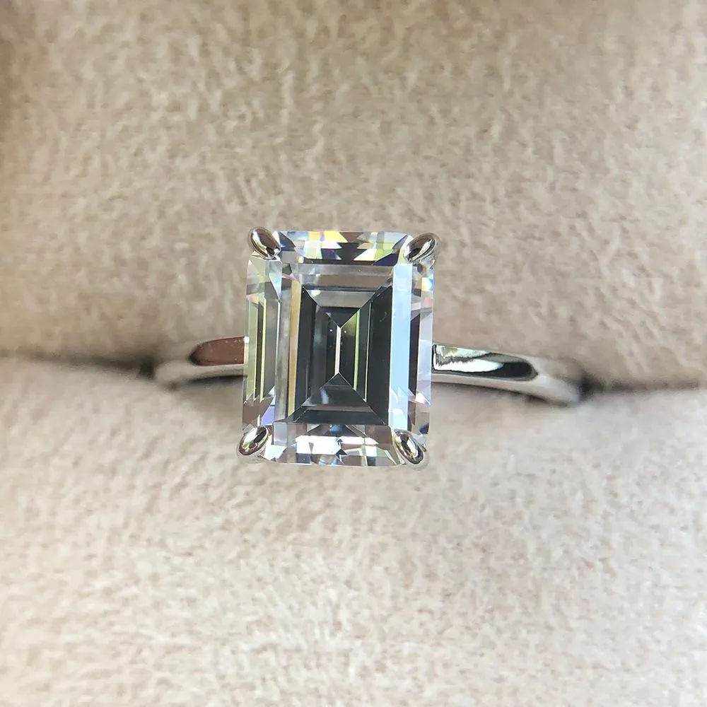 Simple Emerald Cut 925 Sterling Silver Ring