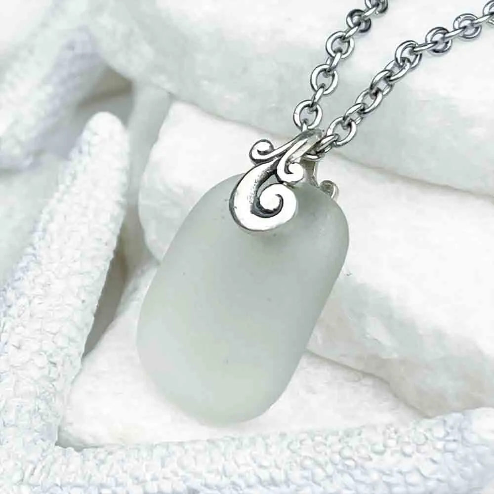 Smooth Crystal Clear Sea Glass Ocean Waves Pendant | #5171