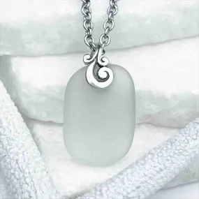 Smooth Crystal Clear Sea Glass Ocean Waves Pendant | #5171