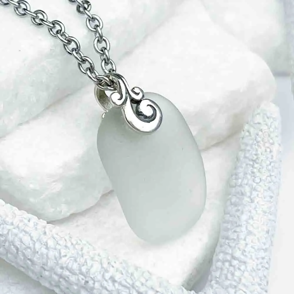 Smooth Crystal Clear Sea Glass Ocean Waves Pendant | #5171