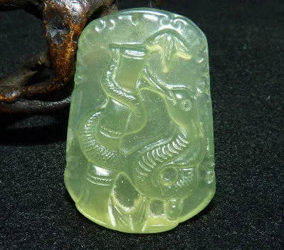 Snake Cherishes Bamboo Chinese Jade Pendant (P-630)