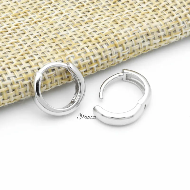 Sterling Silver 3mm One-Touch Huggie Hoop Earrings - Silver