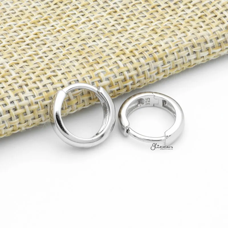 Sterling Silver 3mm One-Touch Huggie Hoop Earrings - Silver