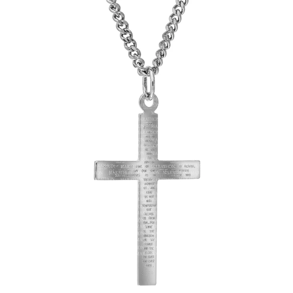 Sterling Silver Cross with Our Father Prayer