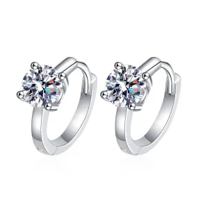 Sterling Silver Four Claw Round Diamond Moissanite Earrings