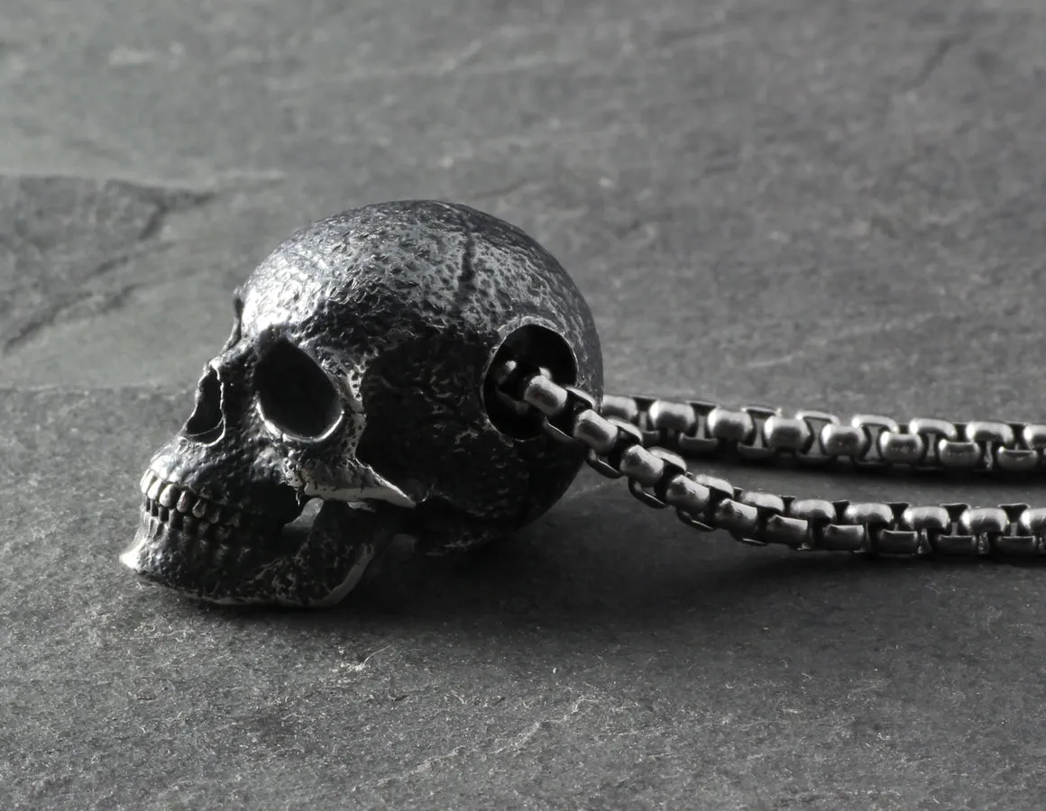 Sterling Silver Human Skull Necklace