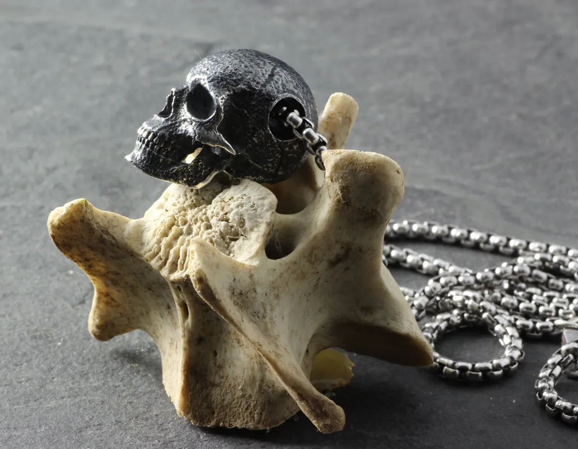 Sterling Silver Human Skull Necklace