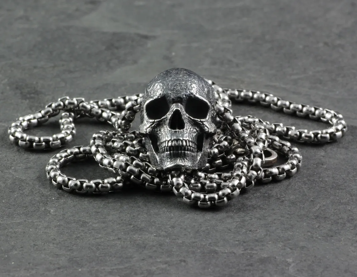 Sterling Silver Human Skull Necklace