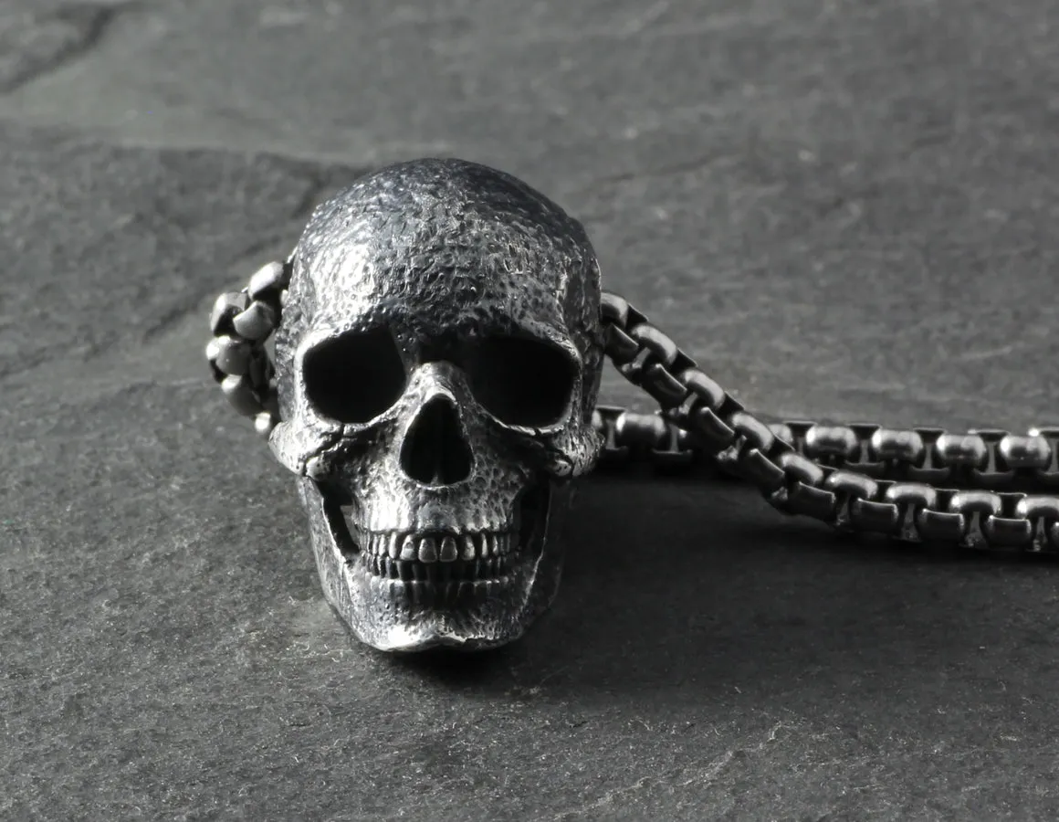 Sterling Silver Human Skull Necklace