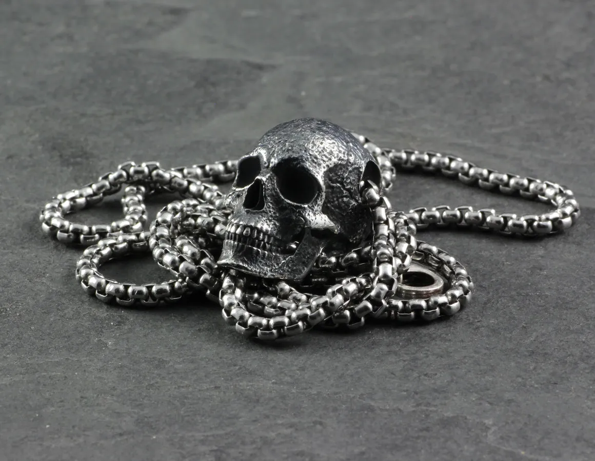 Sterling Silver Human Skull Necklace