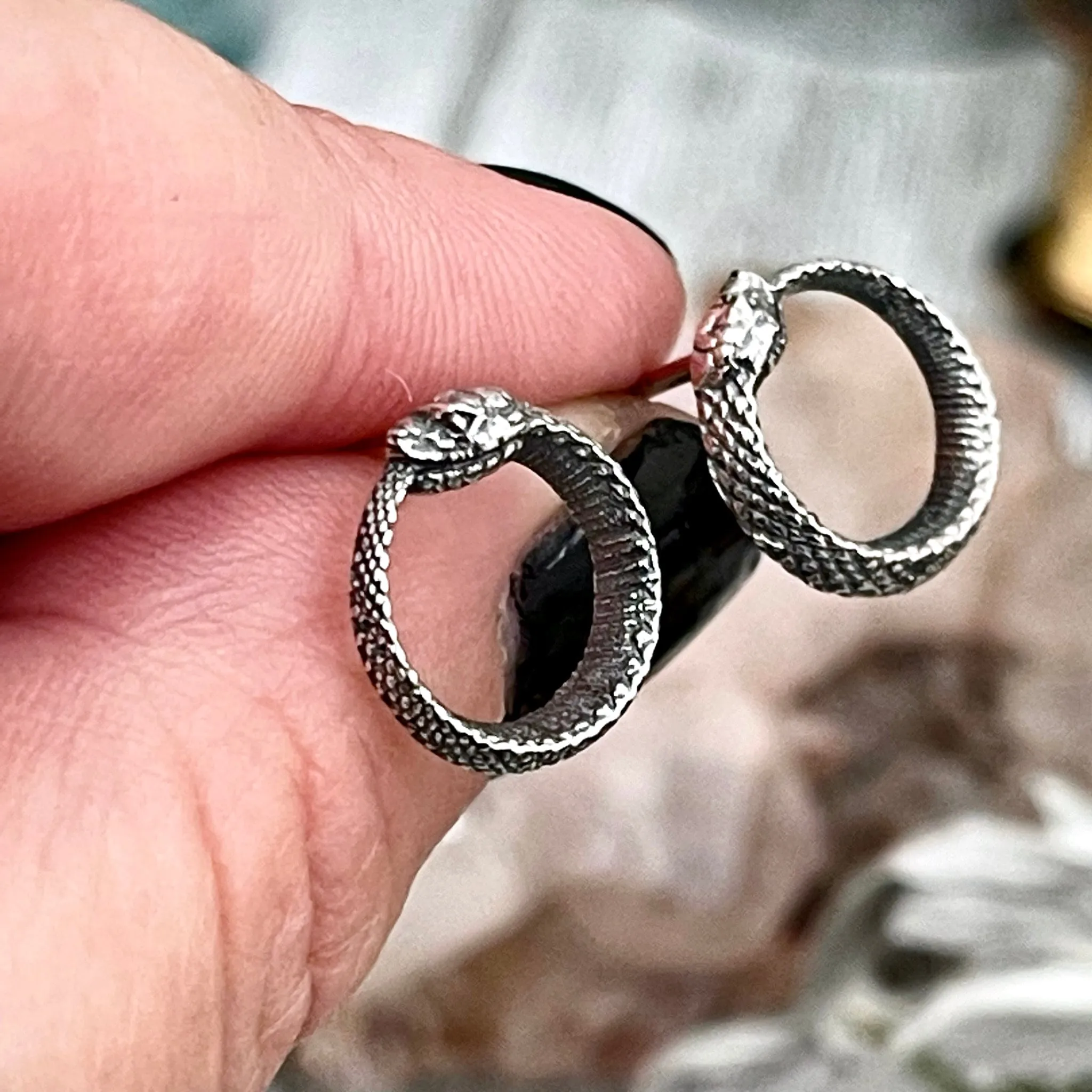 Sterling Silver Ouroboros Snake Earrings 12x12mm  / Sterling Silver Stud Earrings