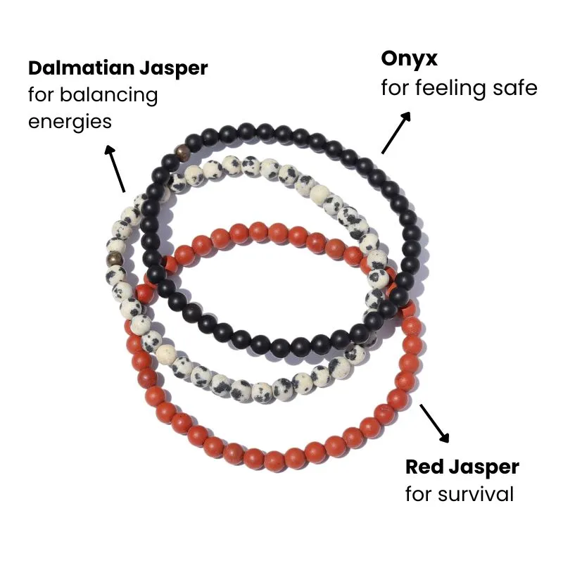 Survival Matte Red Jasper Onyx & Dalmatian Jasper Bracelet Set