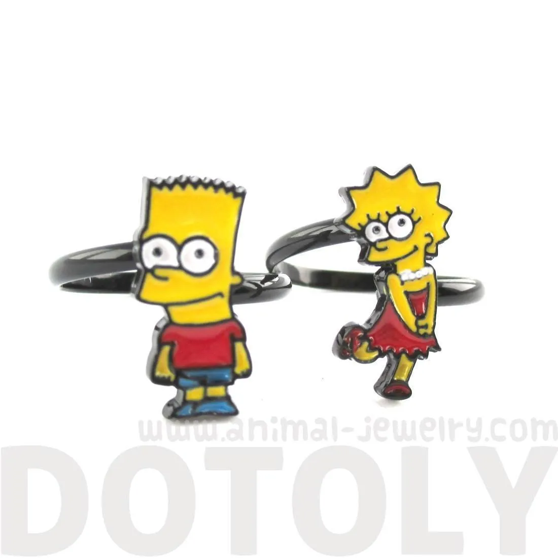 The Simpsons Themed Bart and Lisa Adjustable Ring | DOTOLY