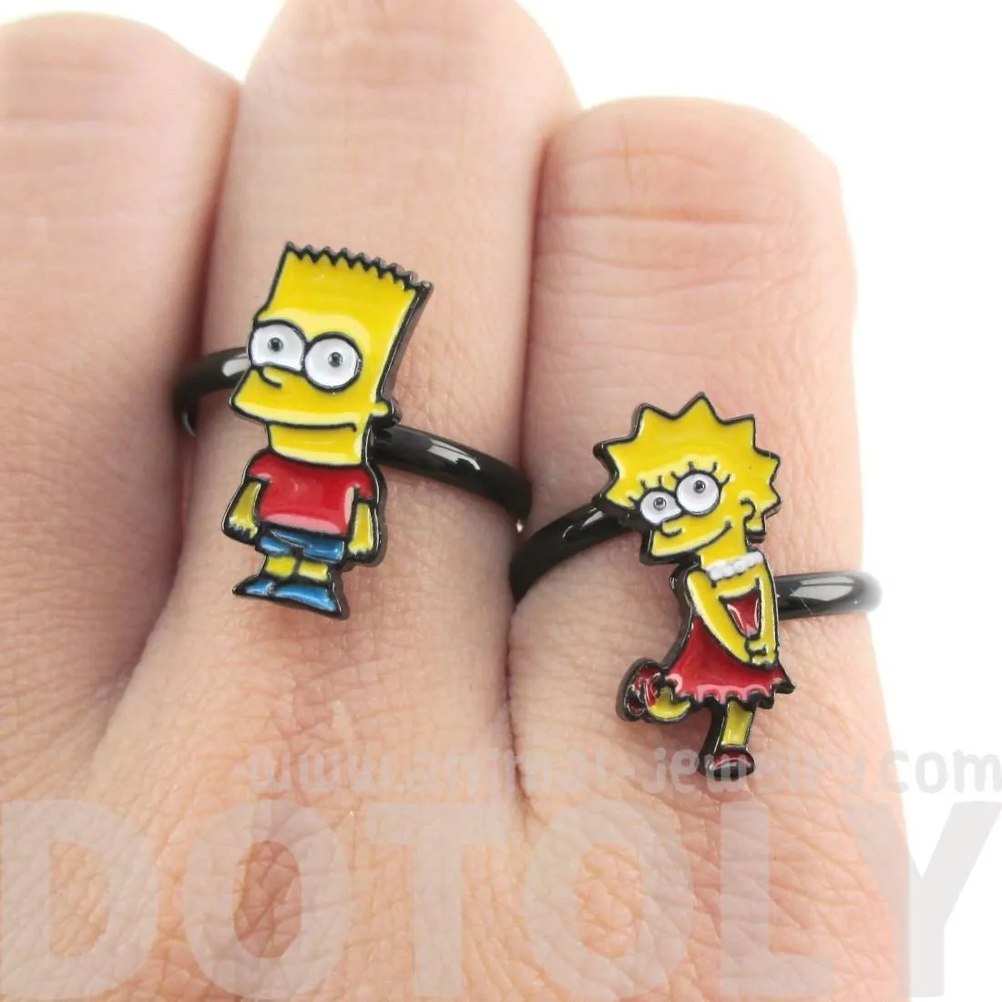 The Simpsons Themed Bart and Lisa Adjustable Ring | DOTOLY