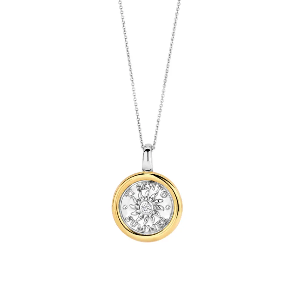 Ti Sento Two-Tone Sun Symbol Coin Pendant Necklace