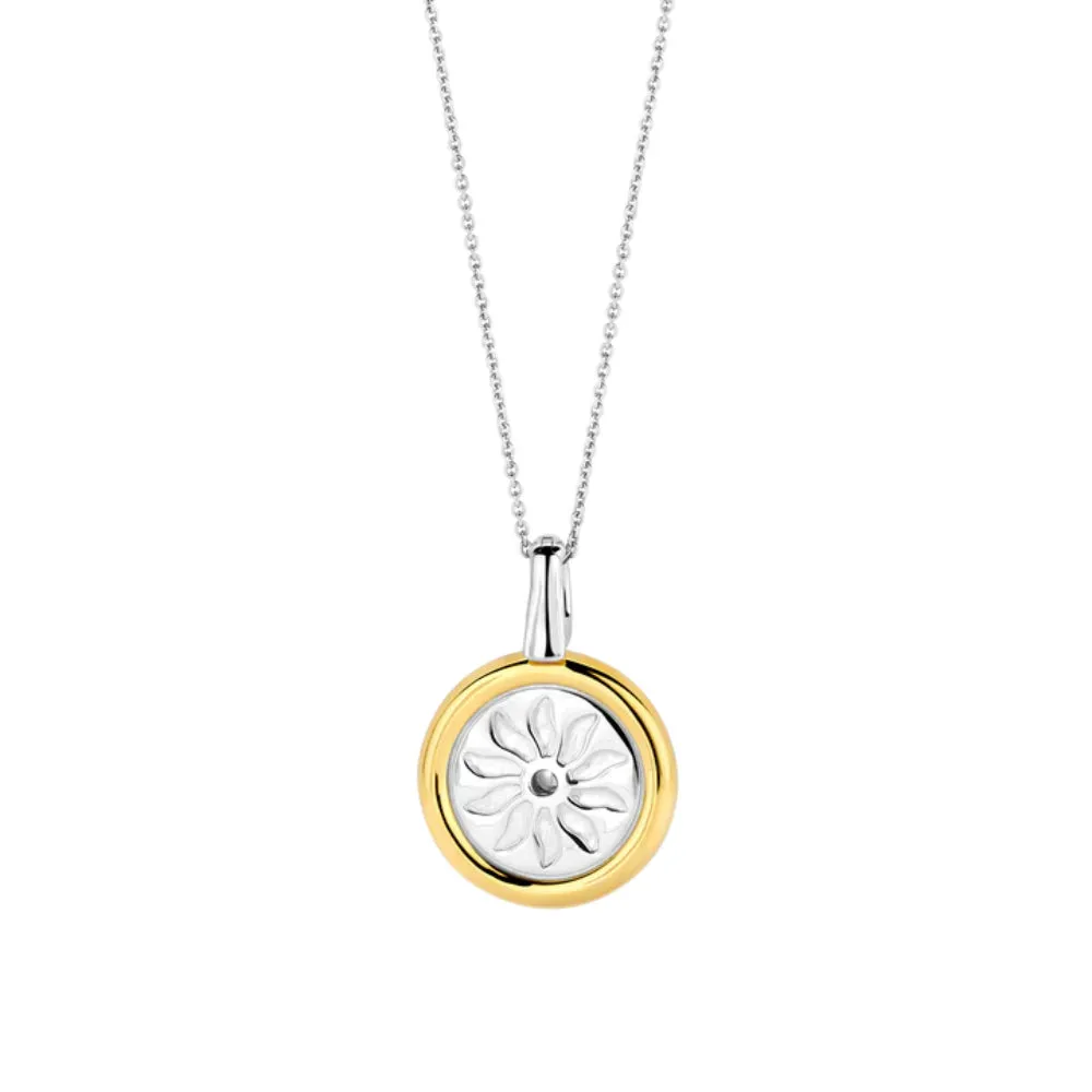 Ti Sento Two-Tone Sun Symbol Coin Pendant Necklace