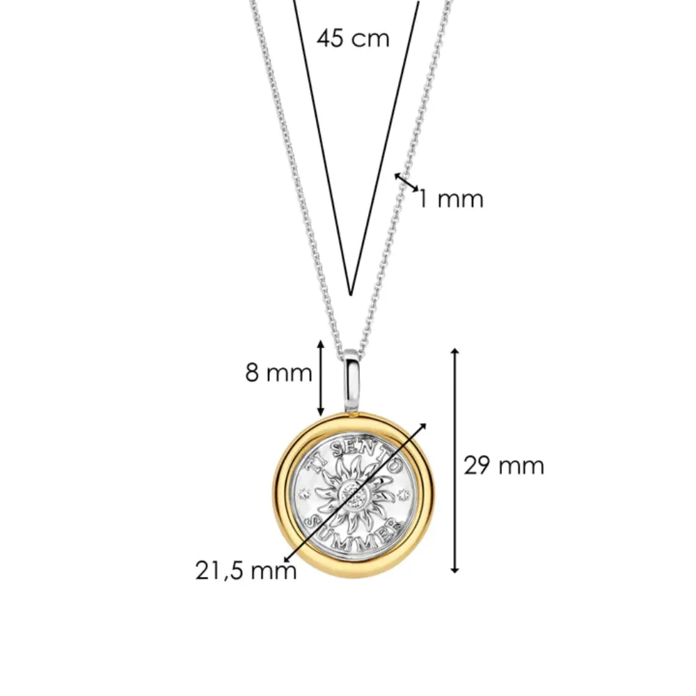 Ti Sento Two-Tone Sun Symbol Coin Pendant Necklace