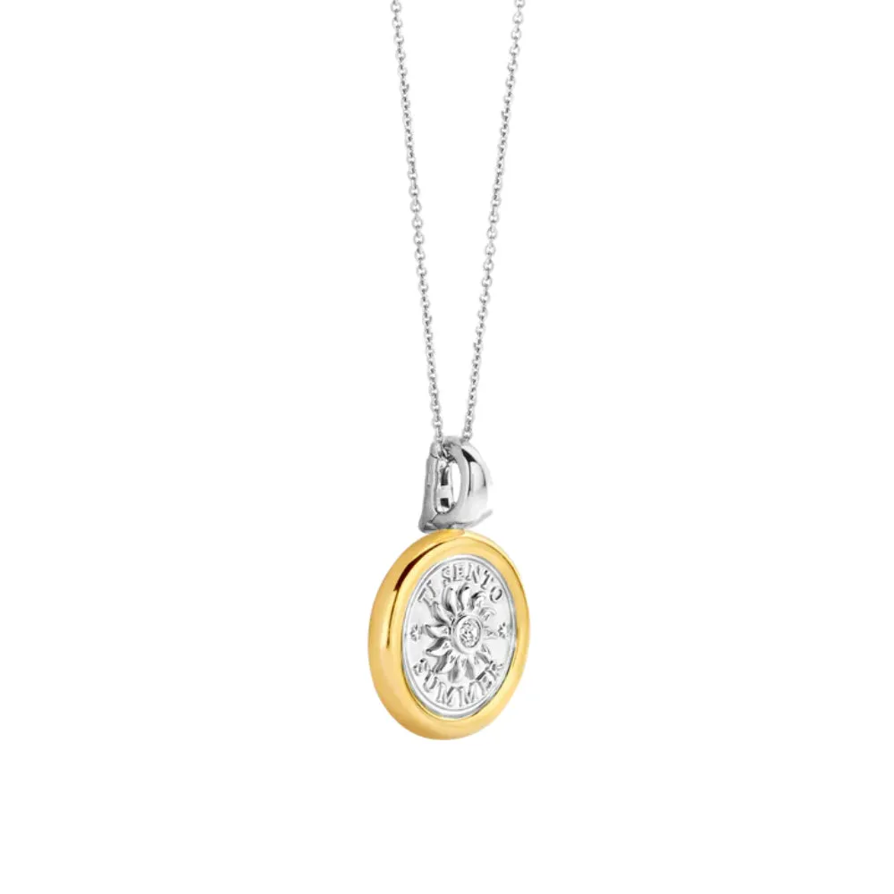 Ti Sento Two-Tone Sun Symbol Coin Pendant Necklace