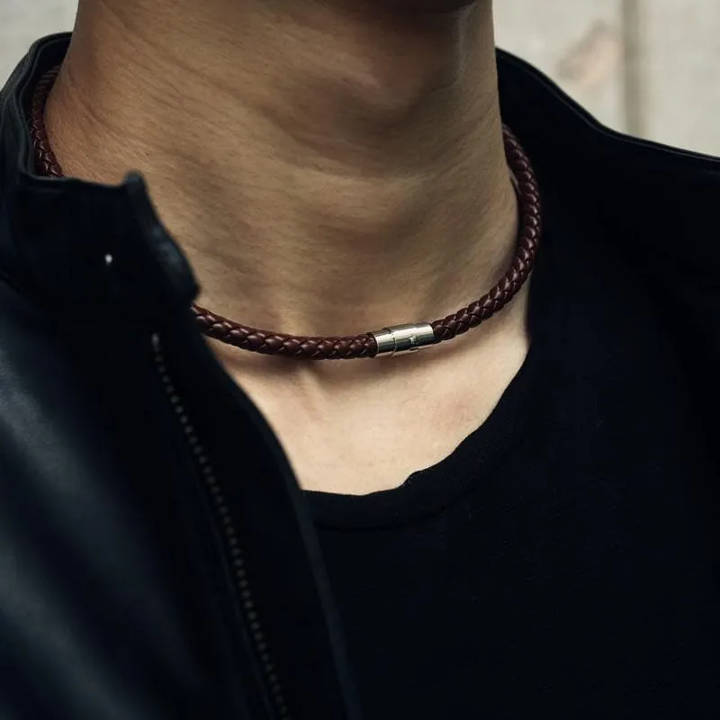 Trendy Braided Leather Chocker Necklace for Men Women