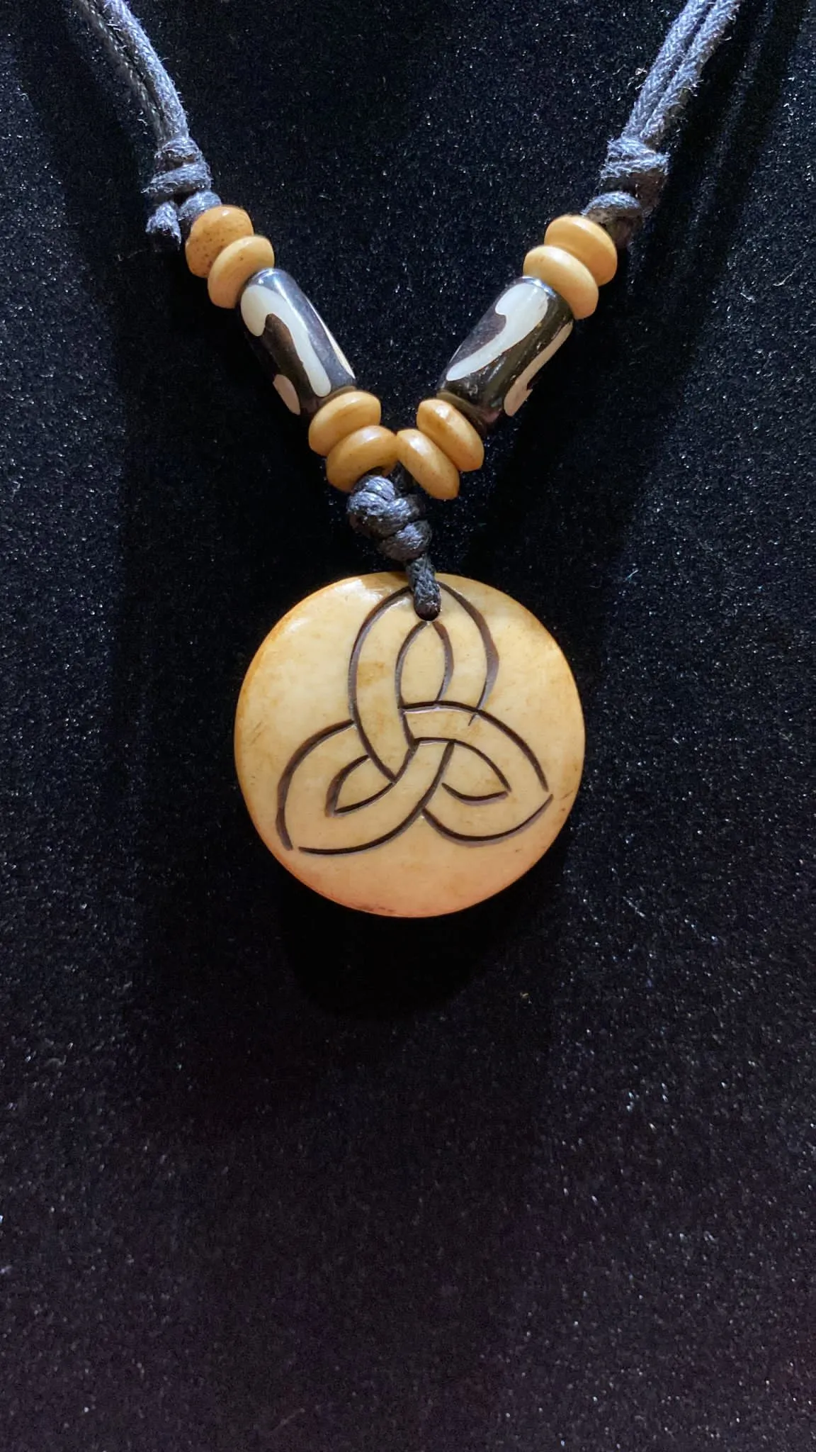 Triquetra Adjustable Length Water Buffalo Bone Necklace