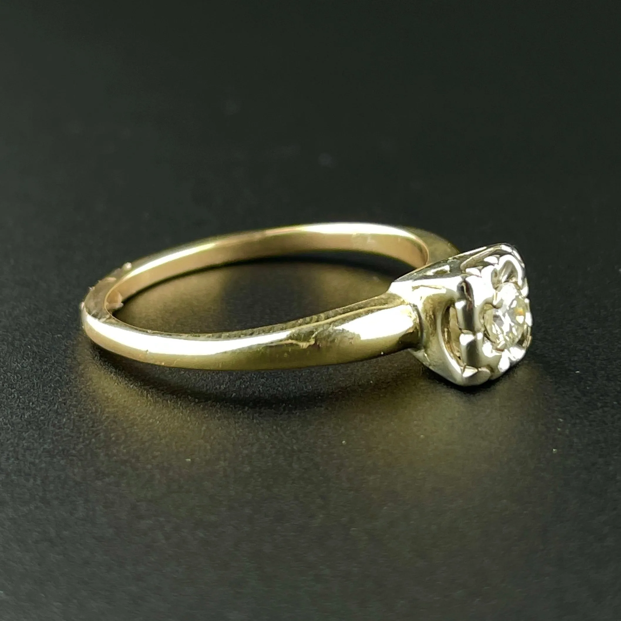 Vintage 10K Gold Two Tone Diamond Engagement Ring, Sz 6 1/2