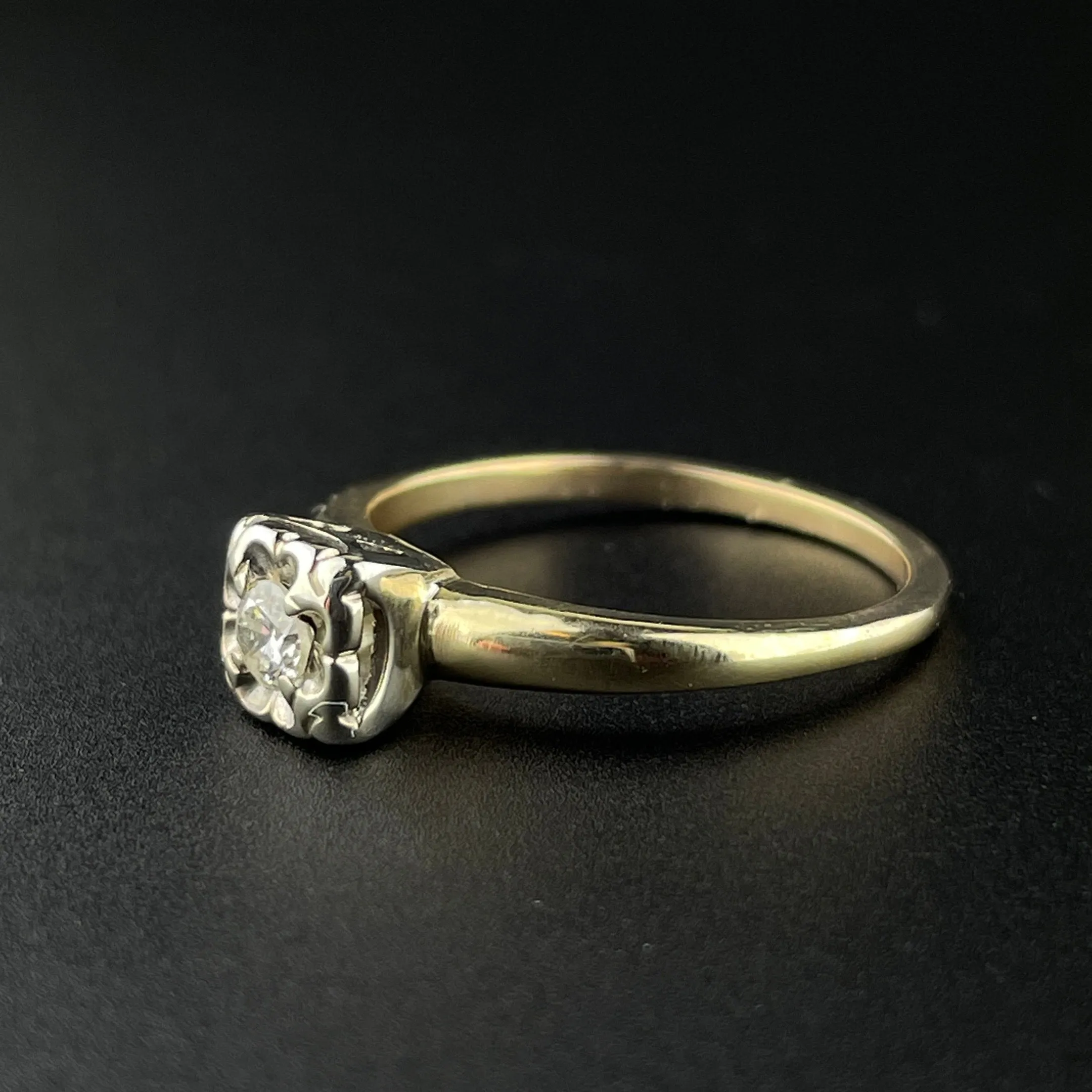 Vintage 10K Gold Two Tone Diamond Engagement Ring, Sz 6 1/2