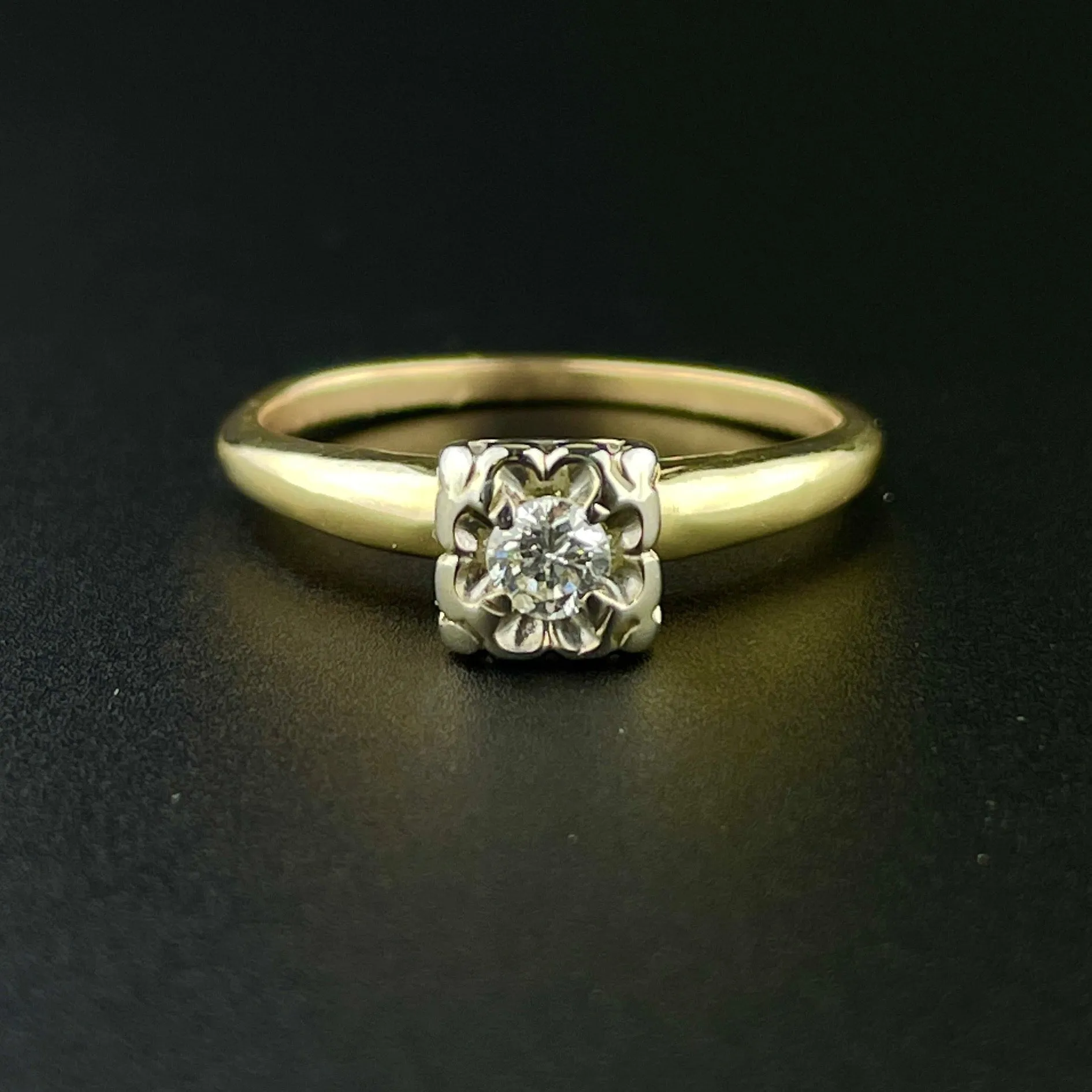 Vintage 10K Gold Two Tone Diamond Engagement Ring, Sz 6 1/2