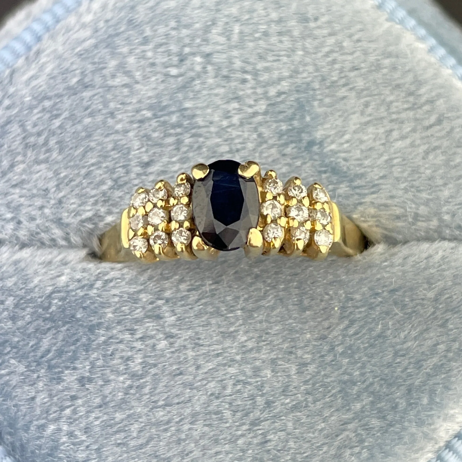 Vintage 14K Gold Diamond Sapphire Engagement Ring, Sz 5 1/2