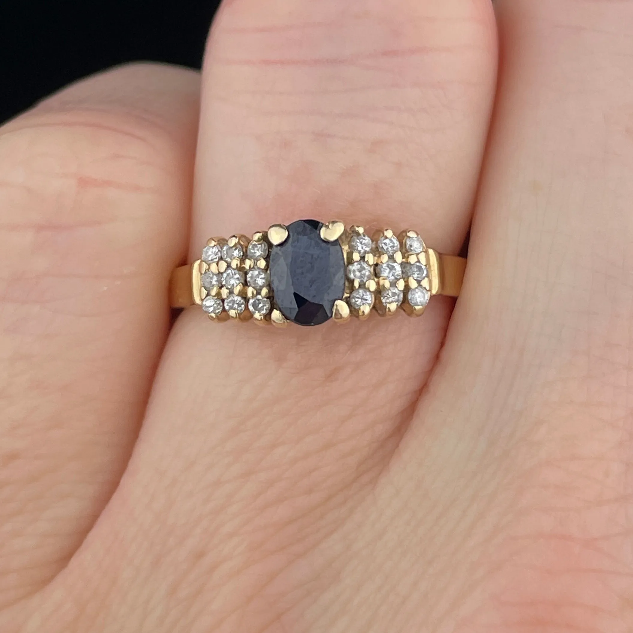 Vintage 14K Gold Diamond Sapphire Engagement Ring, Sz 5 1/2