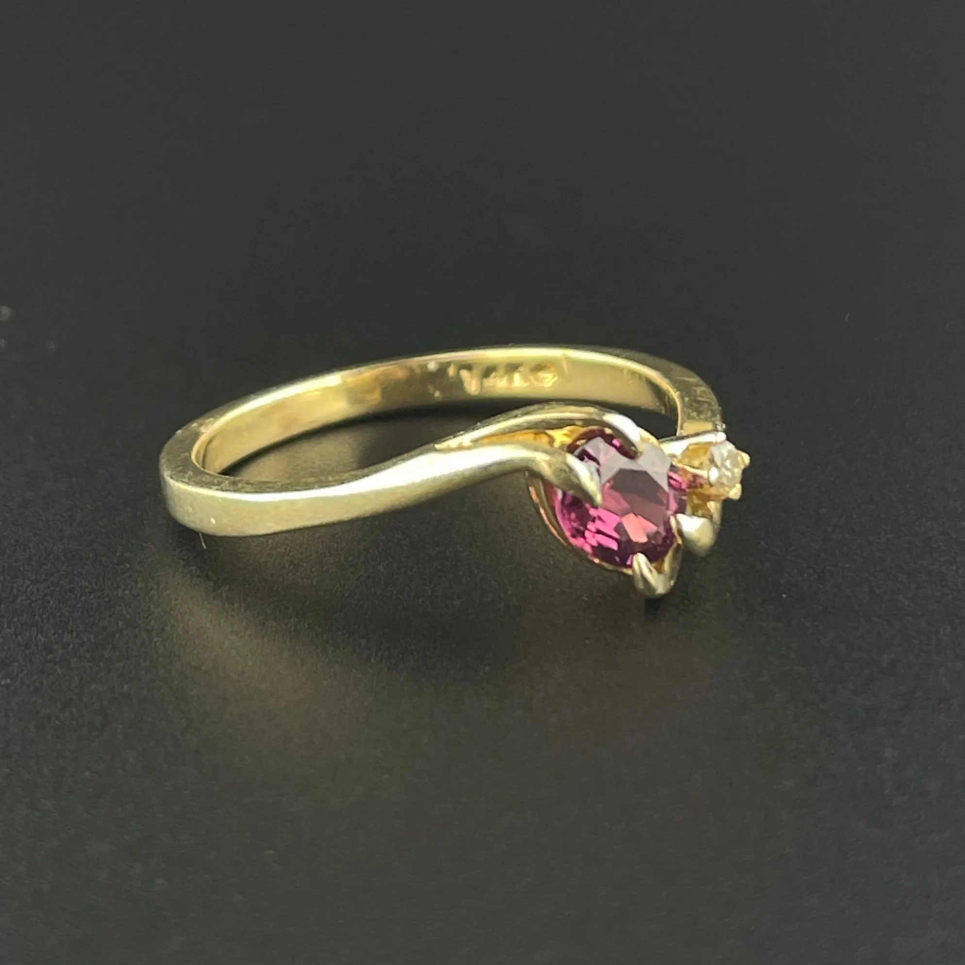 Vintage 14K Gold Pink Spinel Diamond Engagement Band Ring, Sz 6