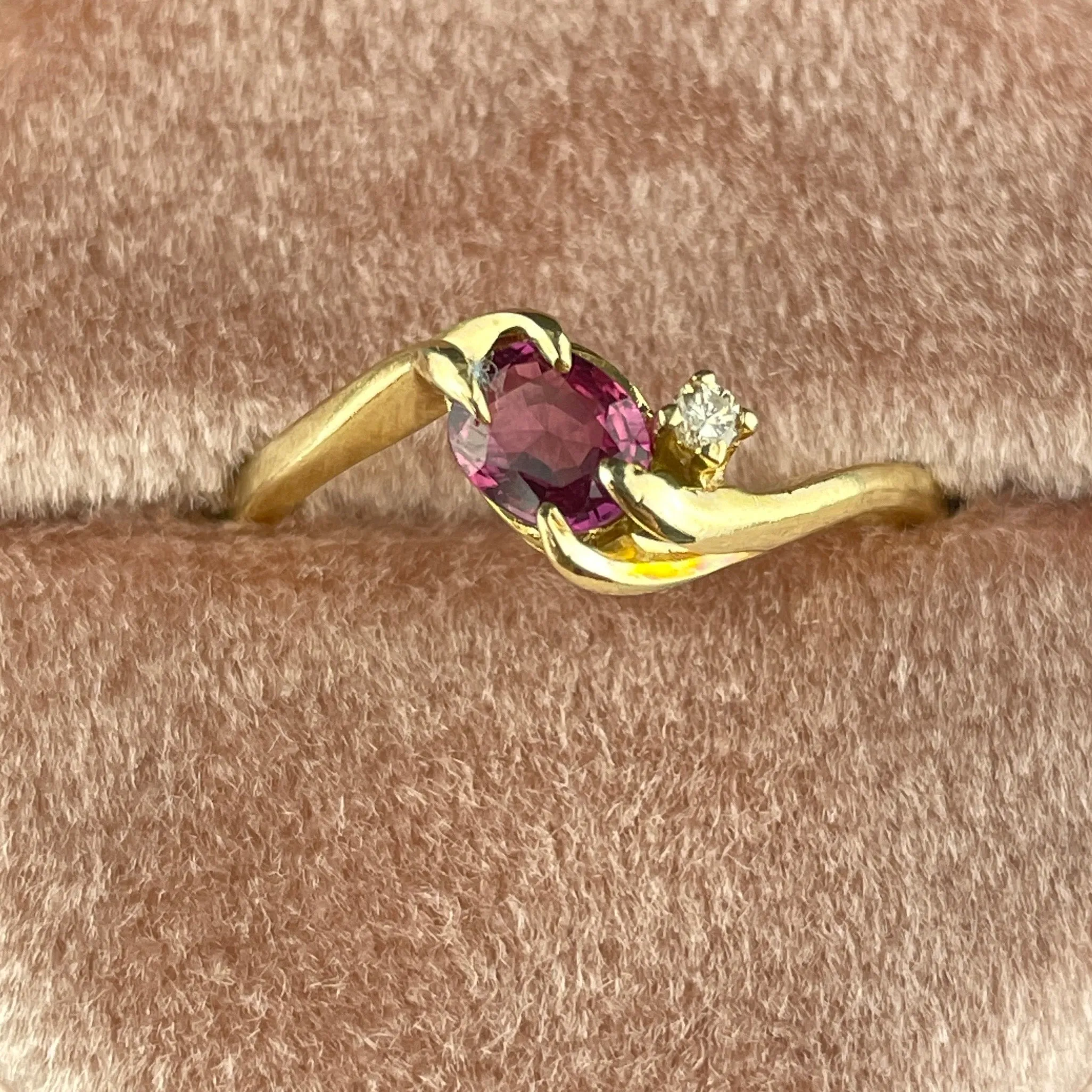 Vintage 14K Gold Pink Spinel Diamond Engagement Band Ring, Sz 6