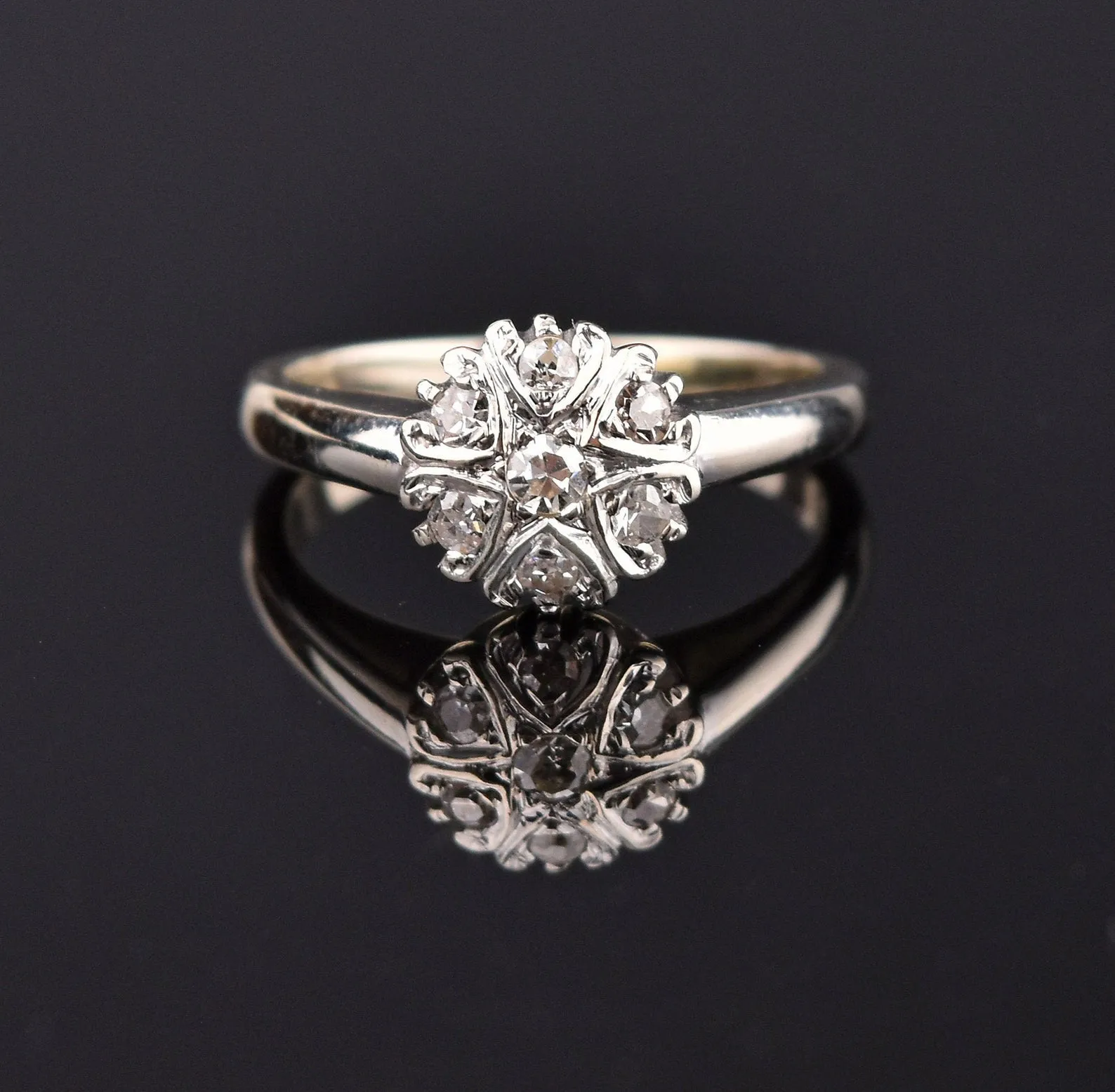 Vintage 14K White Gold .60 CTW Diamond Cluster Ring